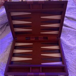Vintage Leather Backgammon Travel Case - Brown & Cream Colors